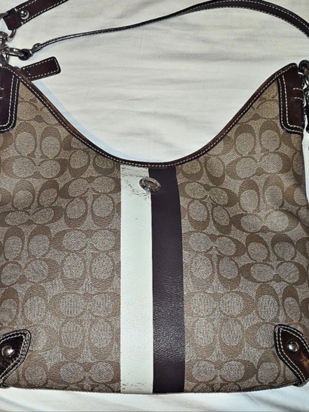 Coach Signature Stripe Chelsea Hobo Bag F14476 Khaki Brown Y2K